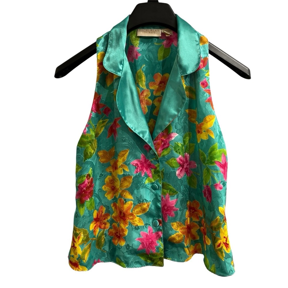 Vintage Victorias Secret Top Women S Gold Label Satin Floral Feminine Blouse Y2K
